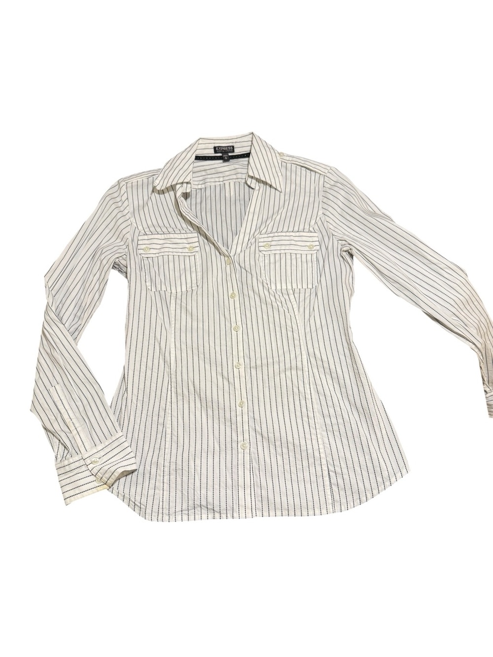 Express White Button-Down Shirt with Thin Black Stripes